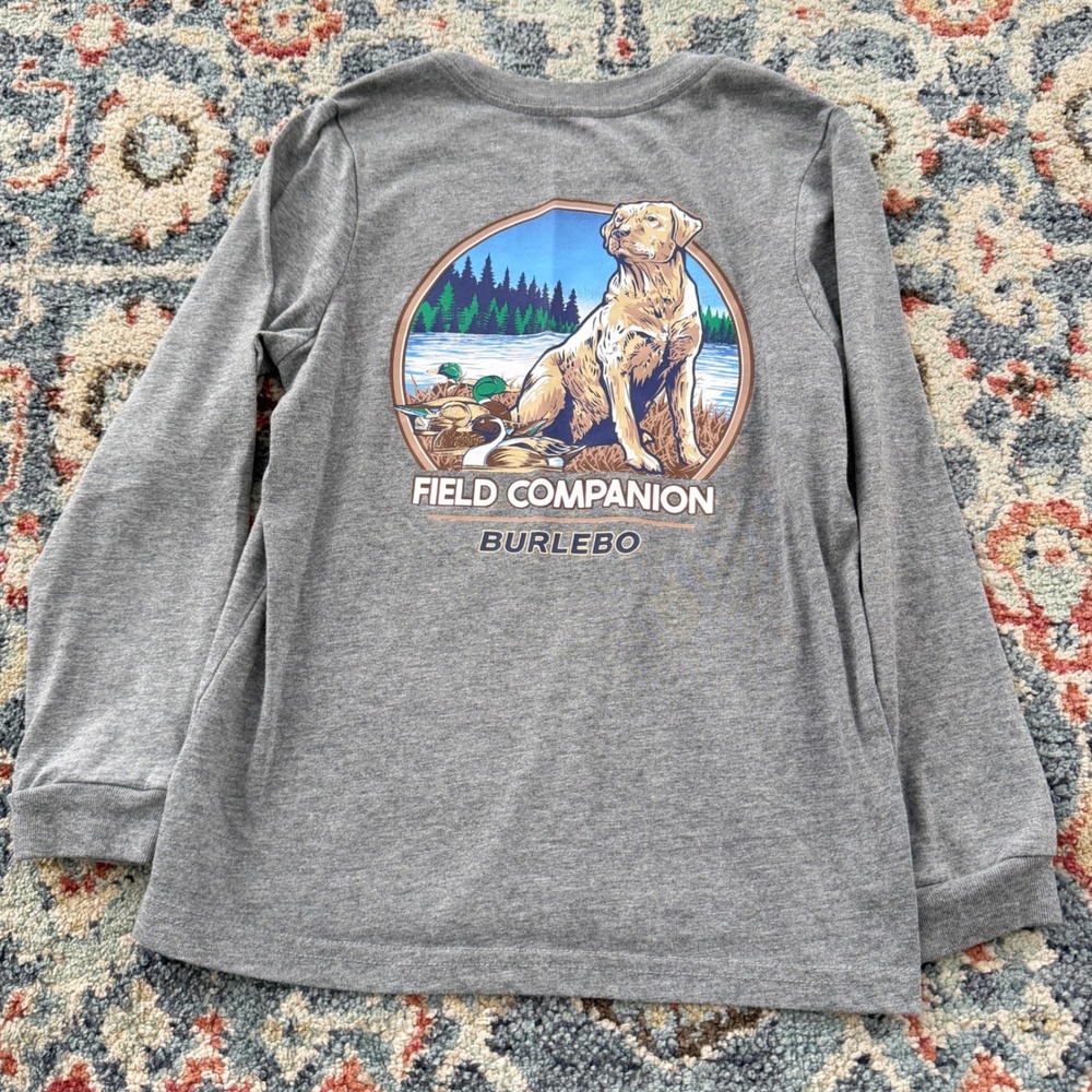 Burlebo Graphic Tee Kids XS 4 Gray Field Companion Dog Duck Hunting Gorpcore GUC